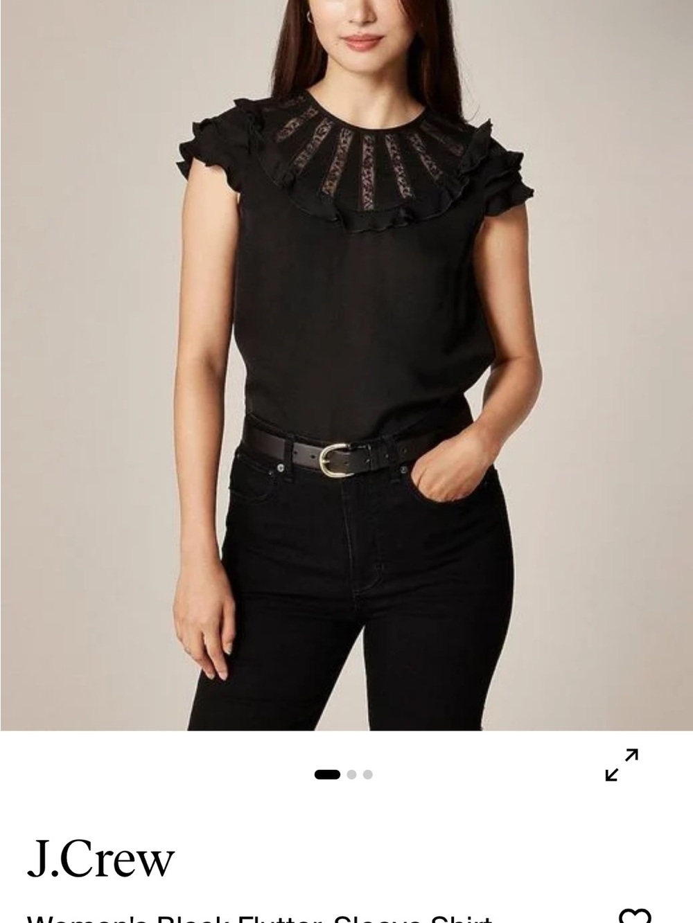 NWT J. Crew Black Lace Yoke Ruffle Cap-Sleeve Top Oversized